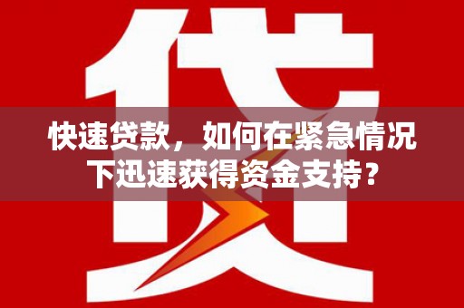荥经快速贷款，如何在紧急情况下迅速获得资金支持？